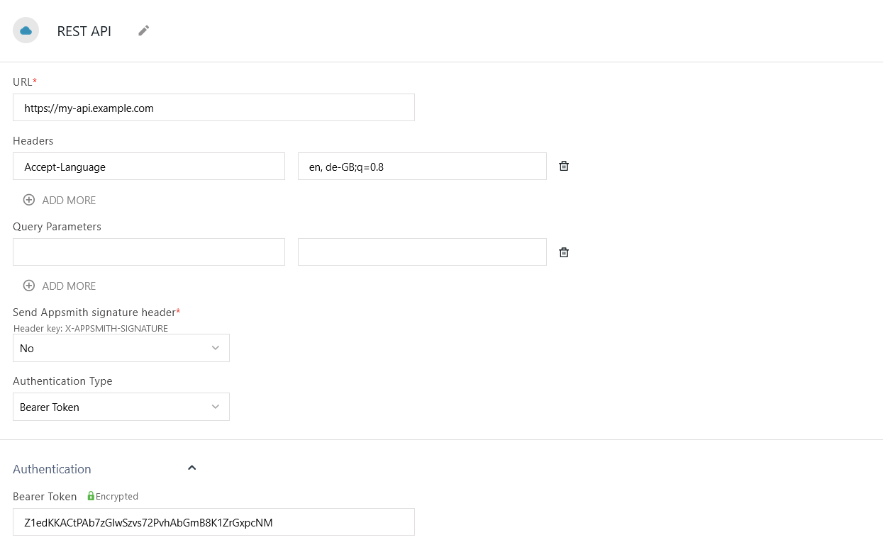 Configuring an Authenticated API datasource.